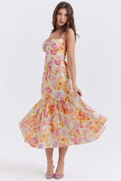 Coline Robe Mi-Longue Ivoire Floral