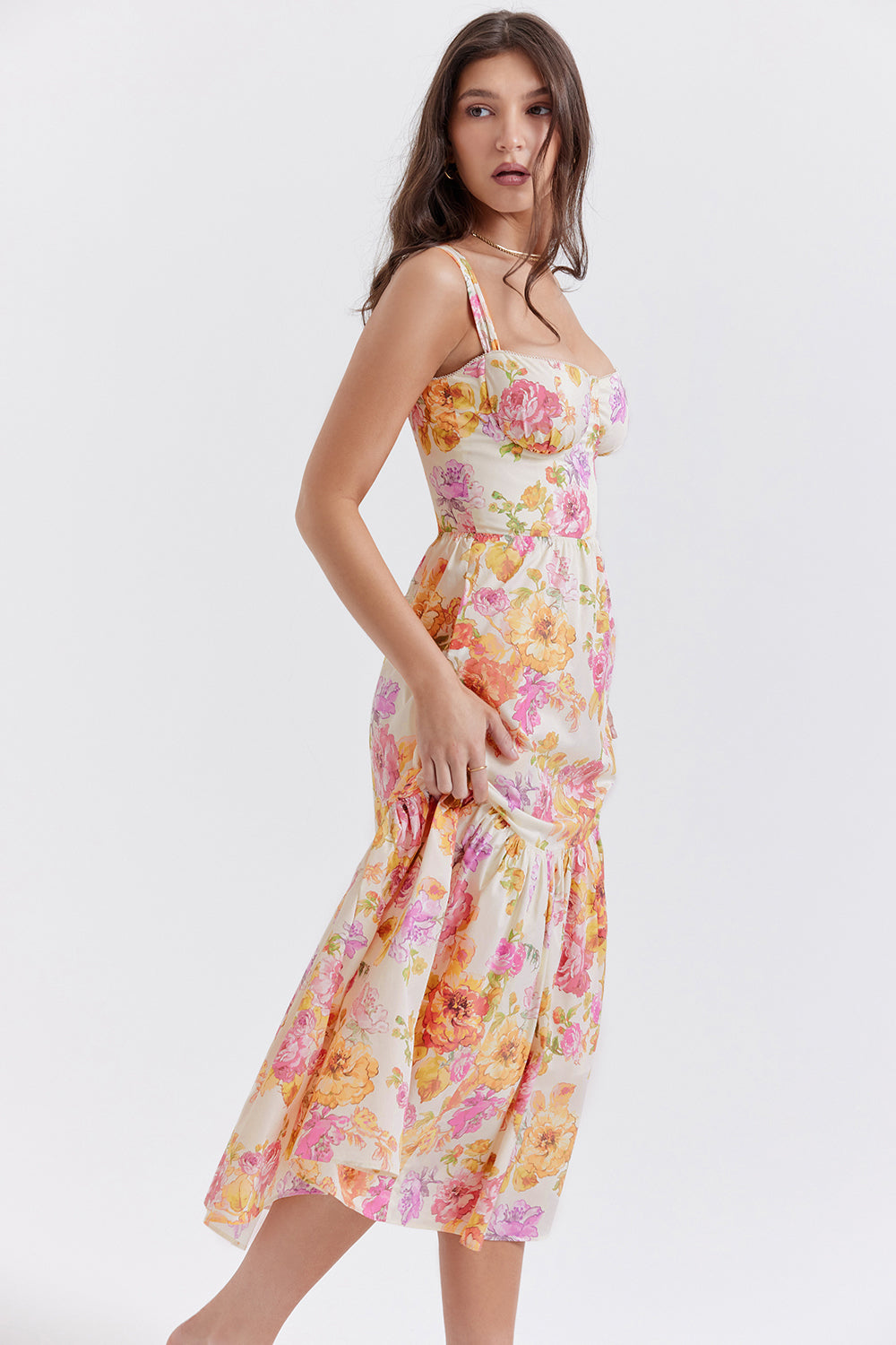 Coline Robe Mi-Longue Ivoire Floral