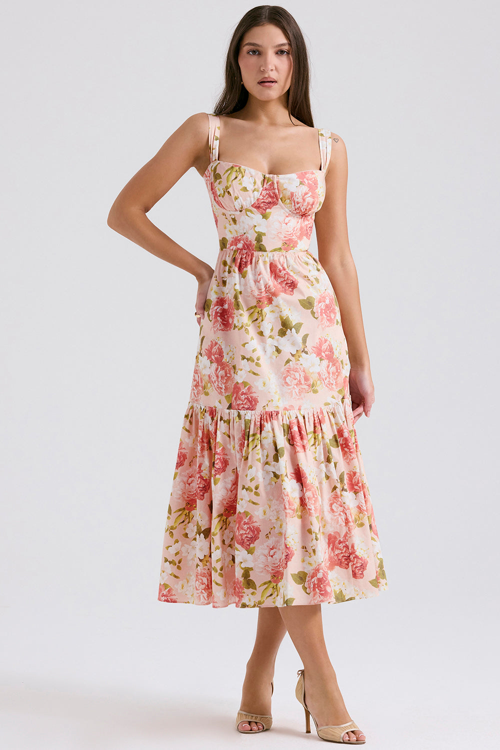 Coline Robe Mi-Longue Rose Pivoine