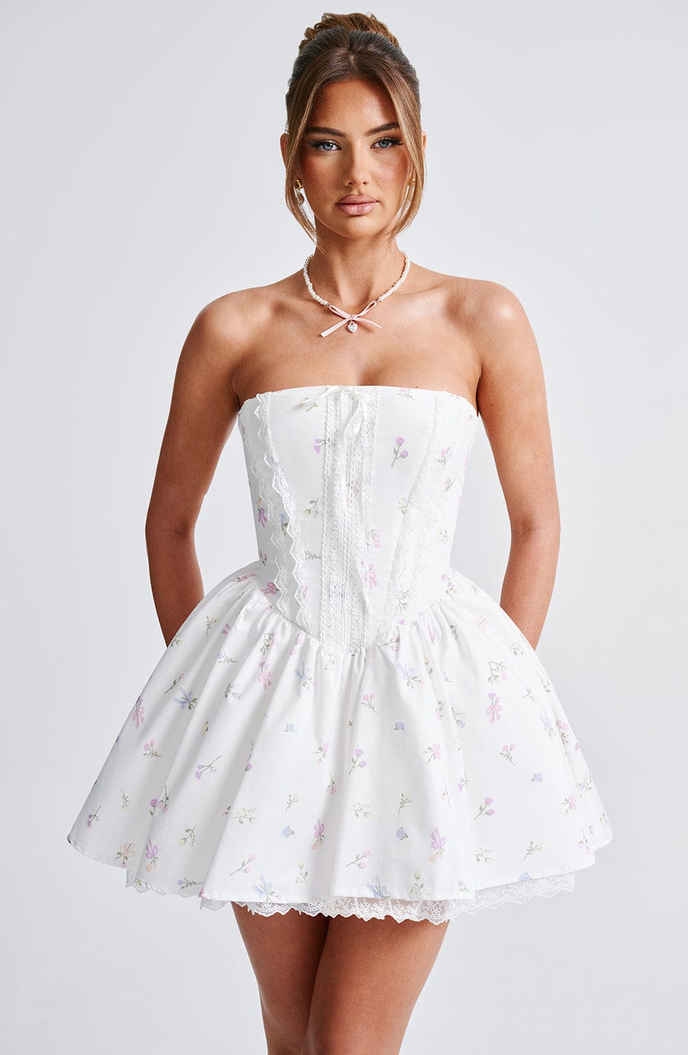 Robe courte Evie - Imprimé floral multicolore blanc