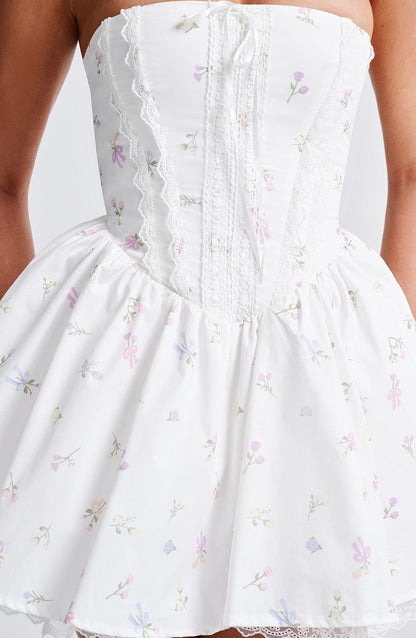 Robe courte Evie - Imprimé floral multicolore blanc