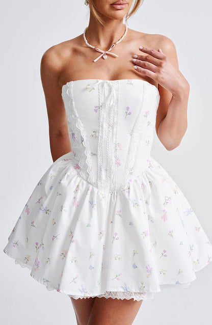 Robe courte Evie - Imprimé floral multicolore blanc