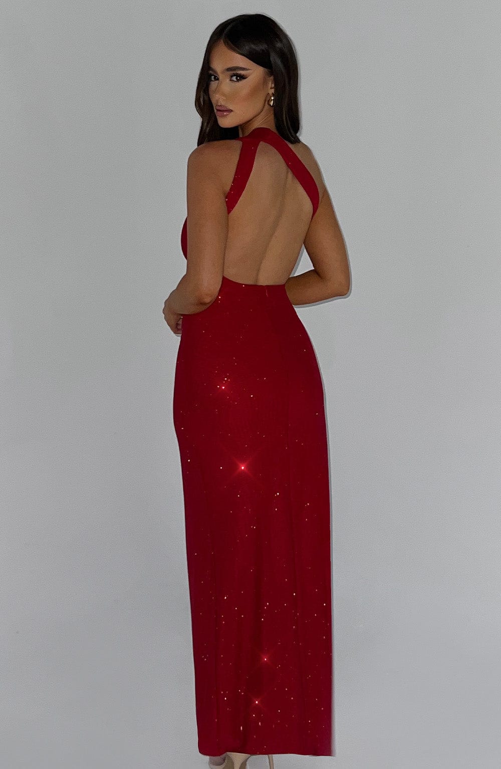 Robe longue Geneviève - Rouge pailleté