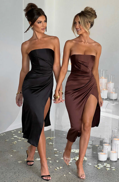 Robe mi-longue Inez - Chocolat