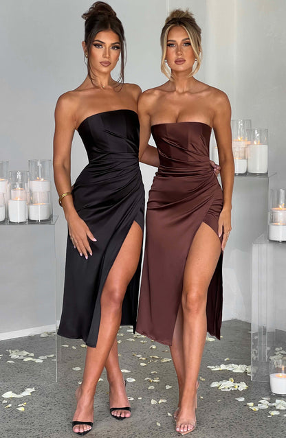 Robe mi-longue Inez - Chocolat