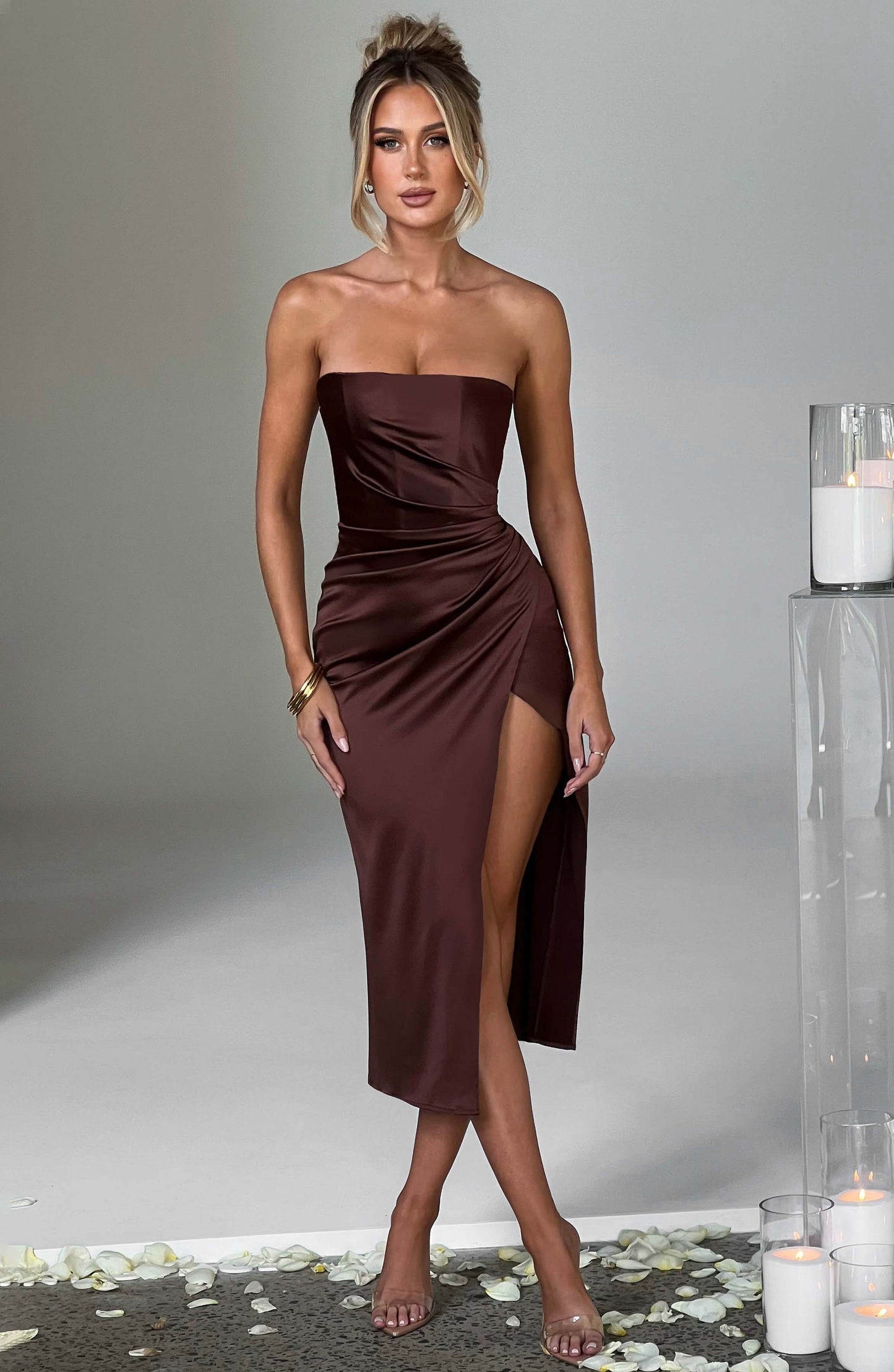 Robe mi-longue Inez - Chocolat