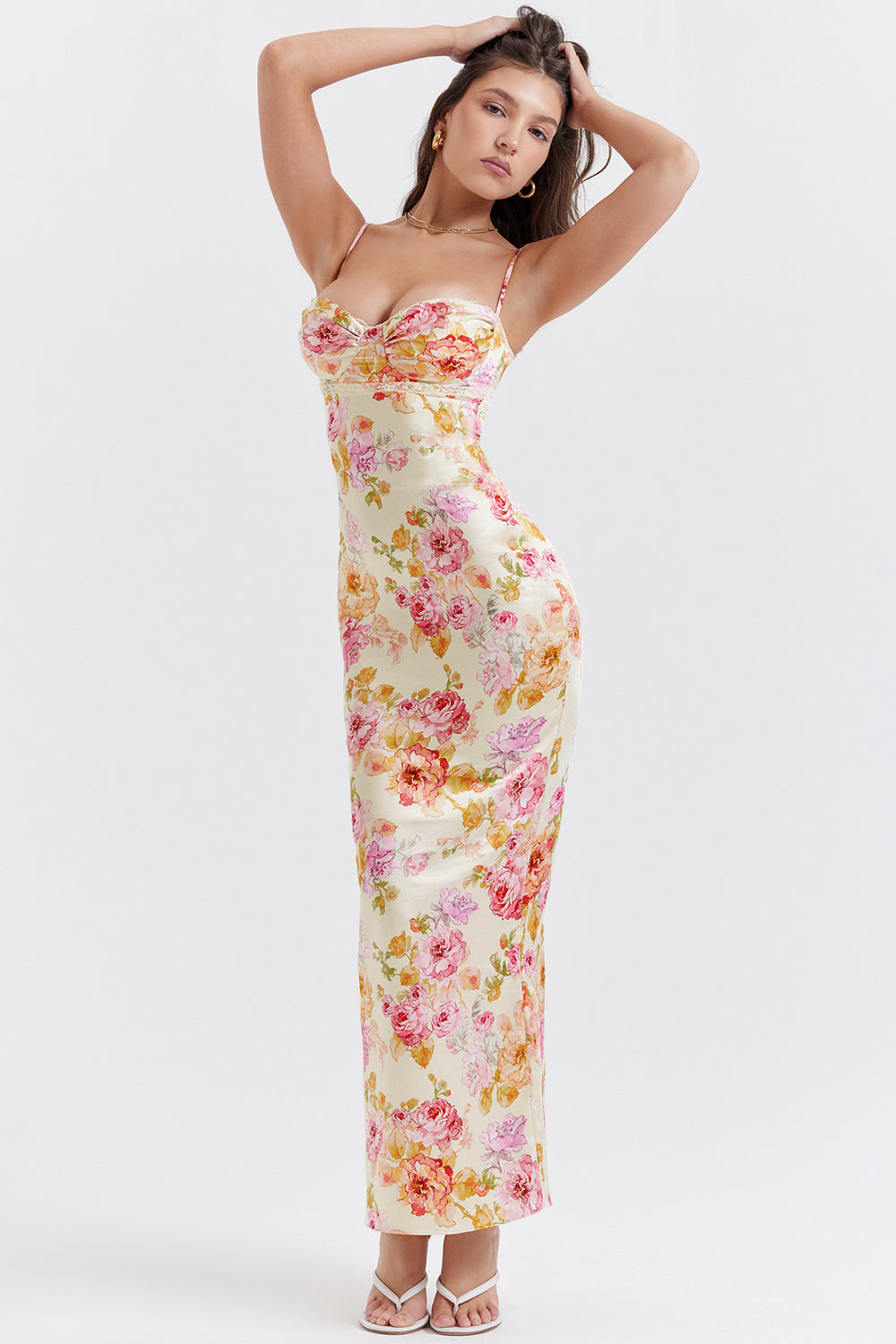 Clémence Robe Longue Ivoire Floral