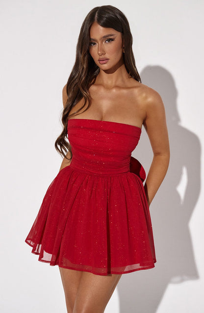 Robe courte Katrina - Rouge pailleté