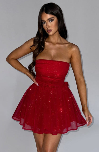 Robe courte Katrina - Rouge pailleté