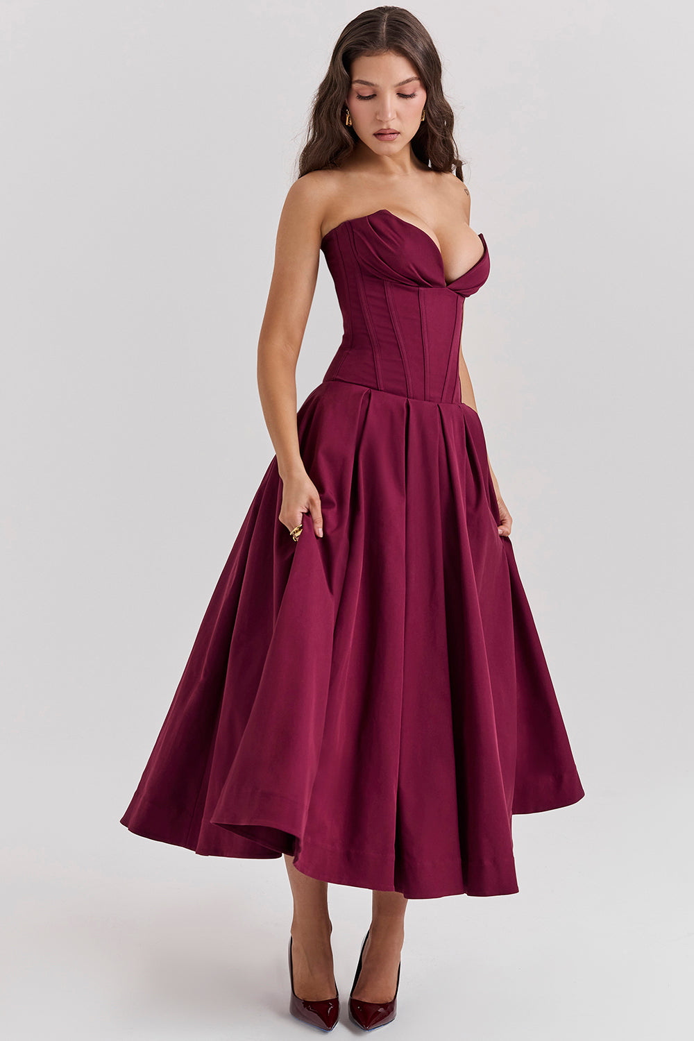 Apolline Robe Mi-Longue Bordeaux