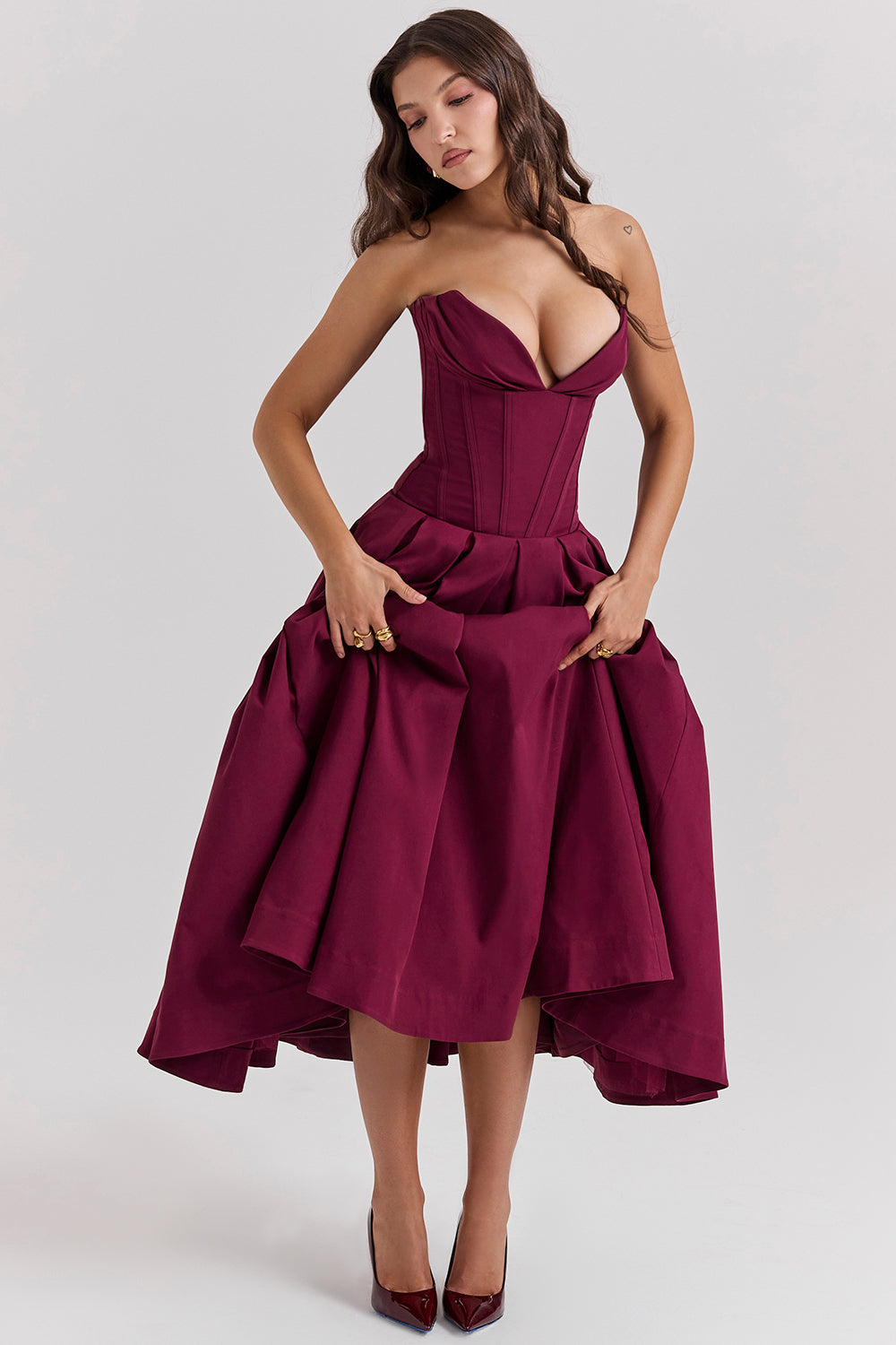 Apolline Robe Mi-Longue Bordeaux