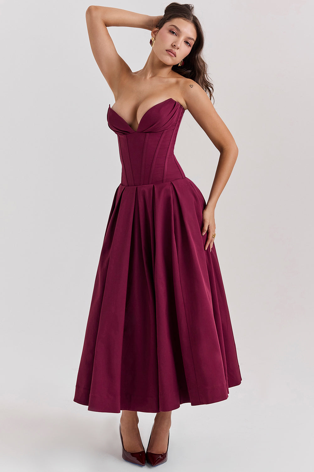 Apolline Robe Mi-Longue Bordeaux