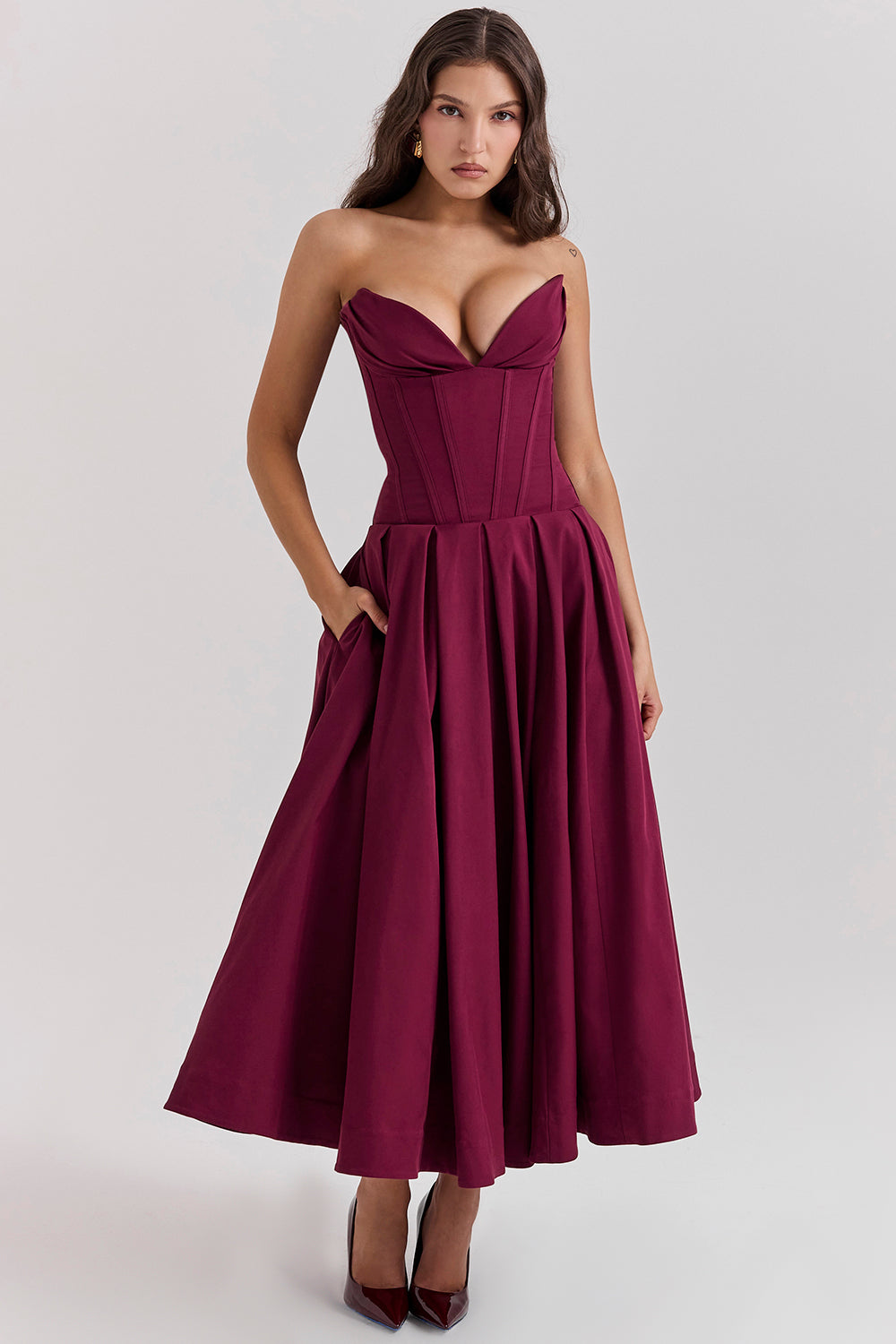Apolline Robe Mi-Longue Bordeaux