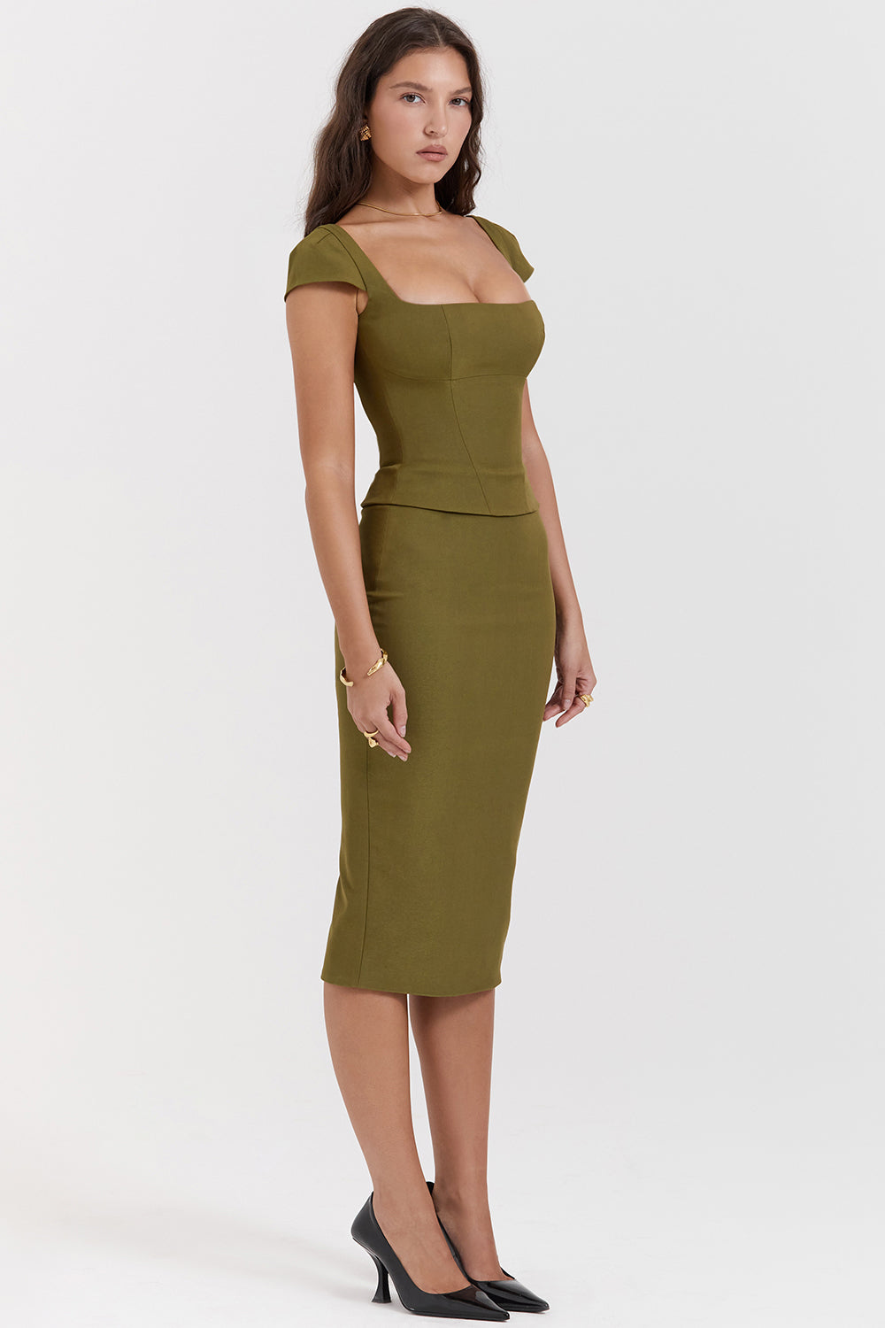 Émeline Robe Mi-Longue Kaki