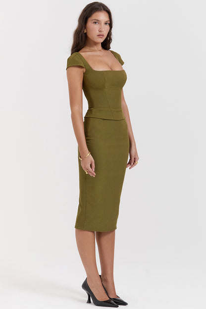 Émeline Robe Mi-Longue Kaki
