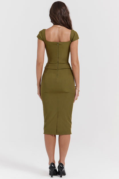 Émeline Robe Mi-Longue Kaki