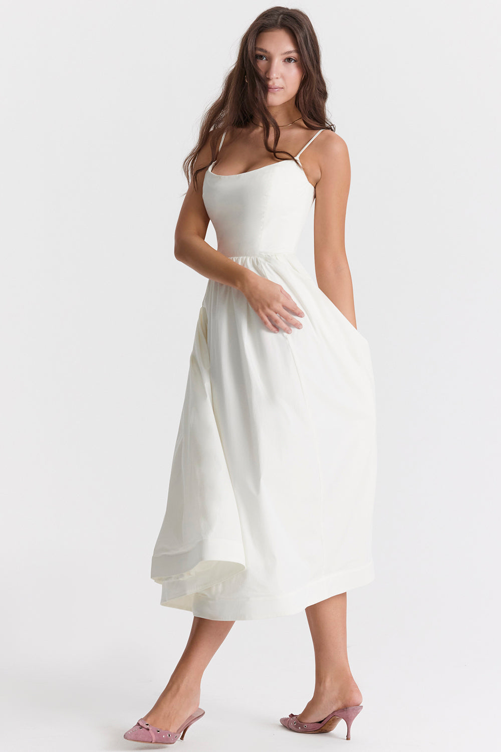 Faustine Robe Mi-Longue Ivoire
