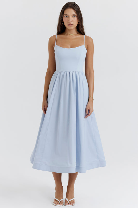 Faustine Robe Mi-Longue Bleu Ciel