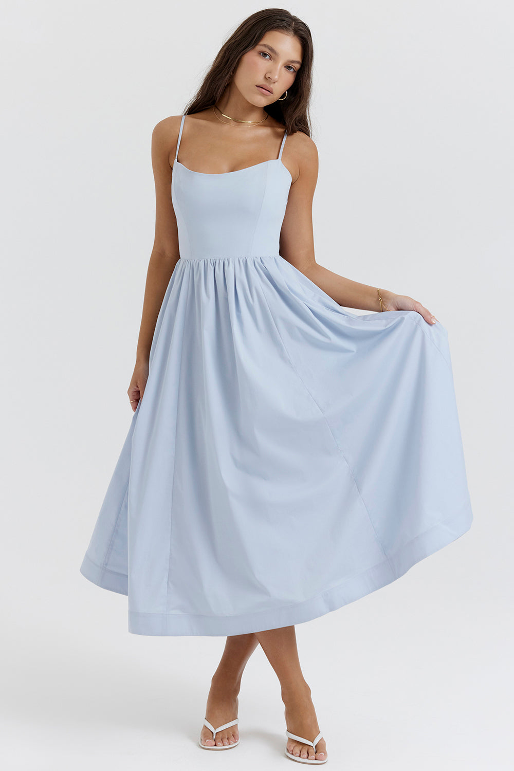 Faustine Robe Mi-Longue Bleu Ciel