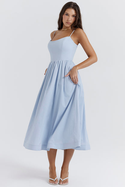 Faustine Robe Mi-Longue Bleu Ciel