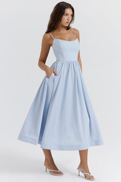 Faustine Robe Mi-Longue Bleu Ciel