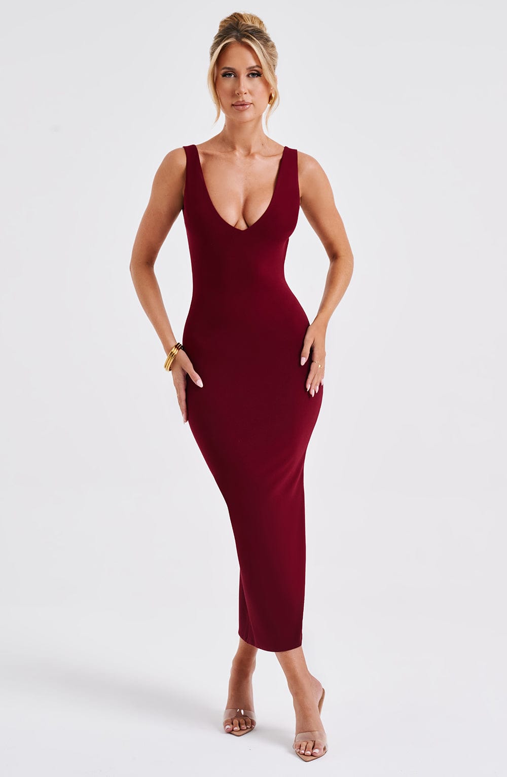 Robe mi-longue Lucinda - Bordeaux