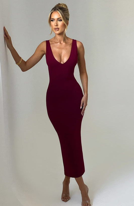 Robe mi-longue Lucinda - Bordeaux