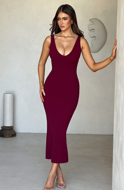 Robe mi-longue Lucinda - Bordeaux