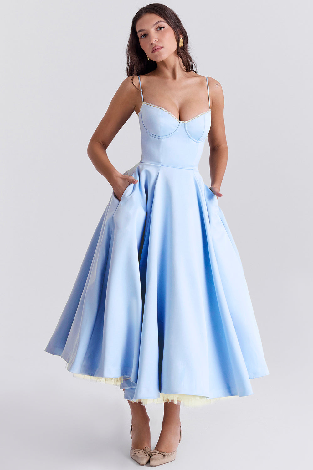 Aurore Robe Mi-Longue — Bleu Ciel