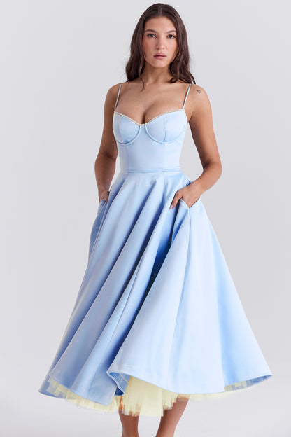 Aurore Robe Mi-Longue — Bleu Ciel