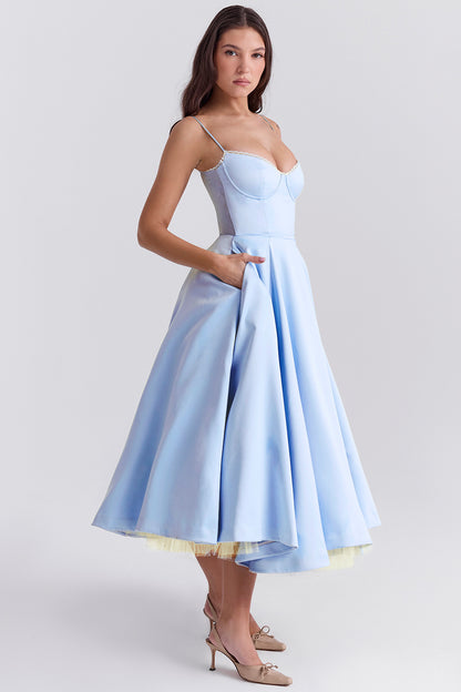 Aurore Robe Mi-Longue — Bleu Ciel