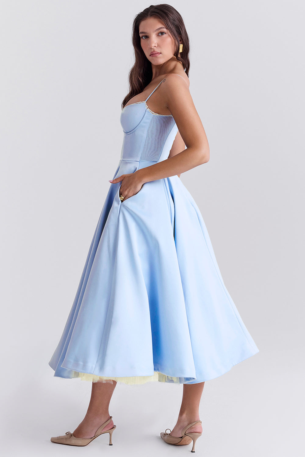 Aurore Robe Mi-Longue — Bleu Ciel