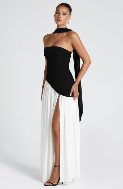 Robe longue Maliyah - Noir/Blanc