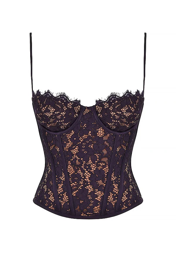 Manon Corset Dentelle Prune