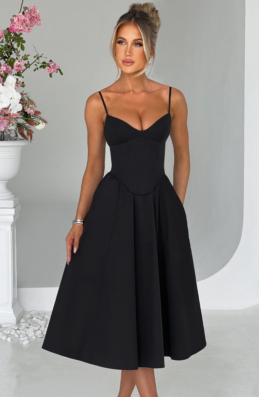 Robe mi-longue Mariella - Noir