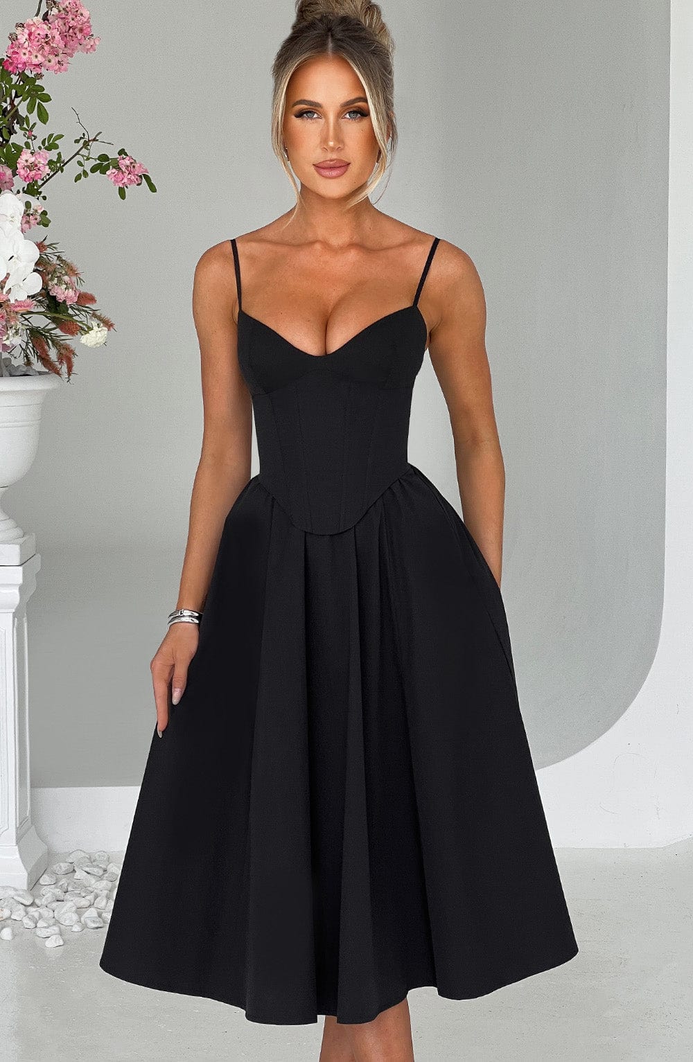 Robe mi-longue Mariella - Noir