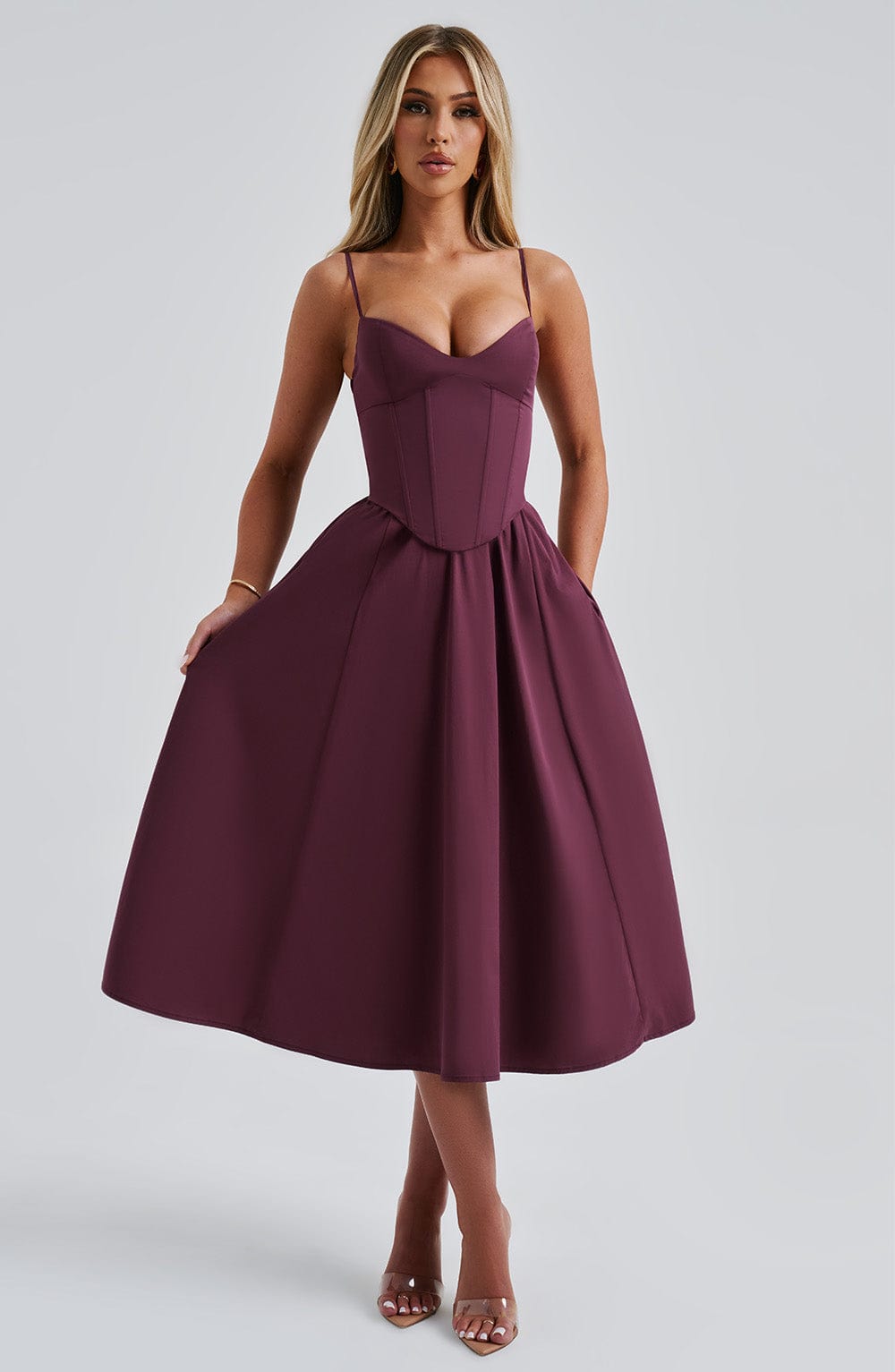 Robe mi-longue Mariella - Laque cerise