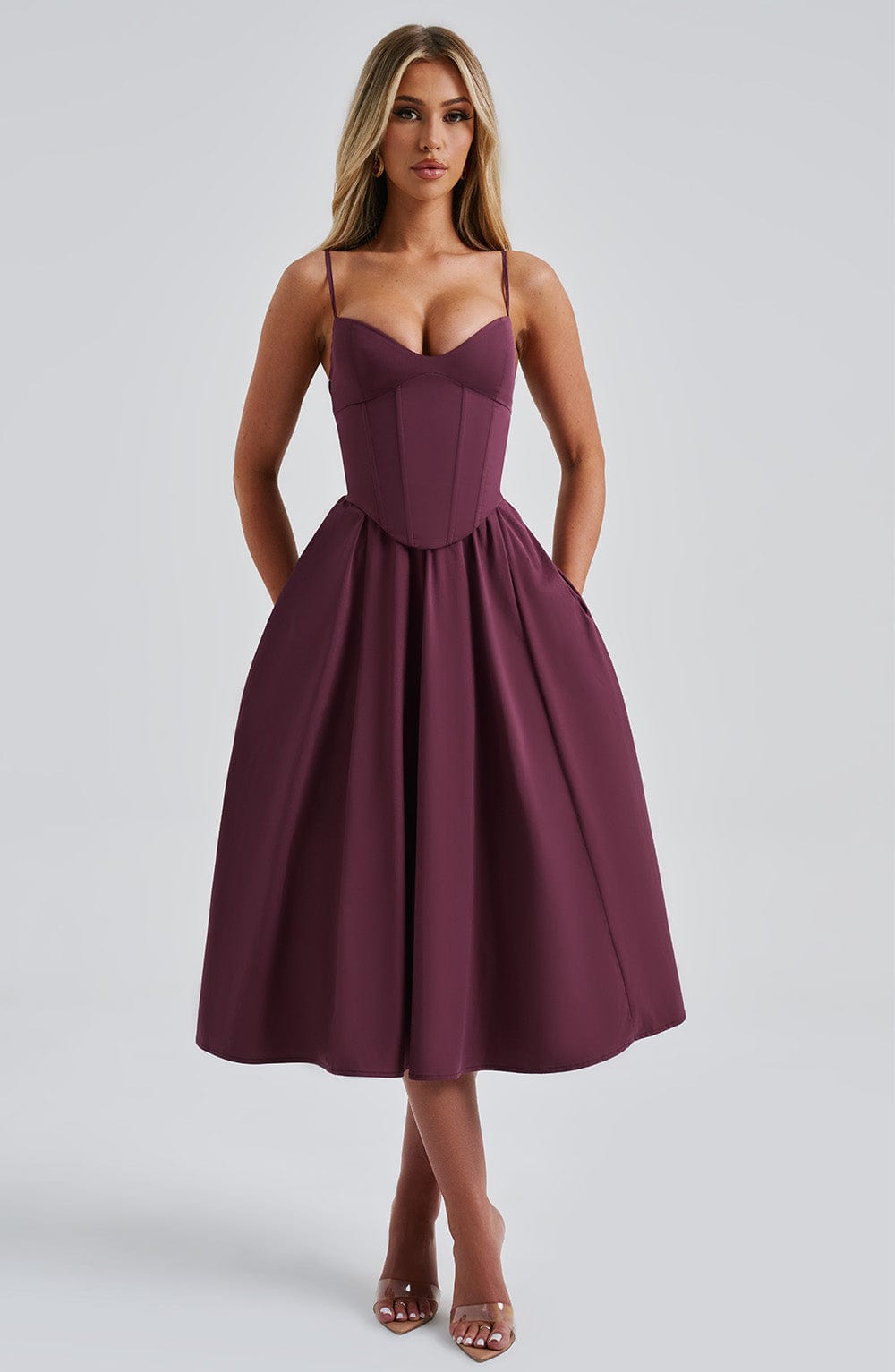 Robe mi-longue Mariella - Laque cerise