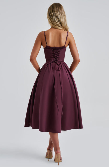 Robe mi-longue Mariella - Laque cerise