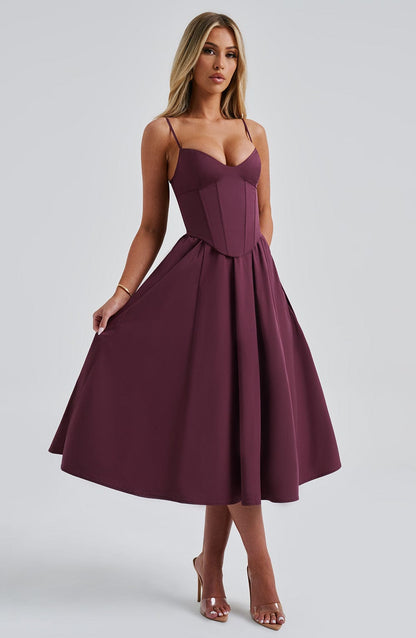 Robe mi-longue Mariella - Laque cerise