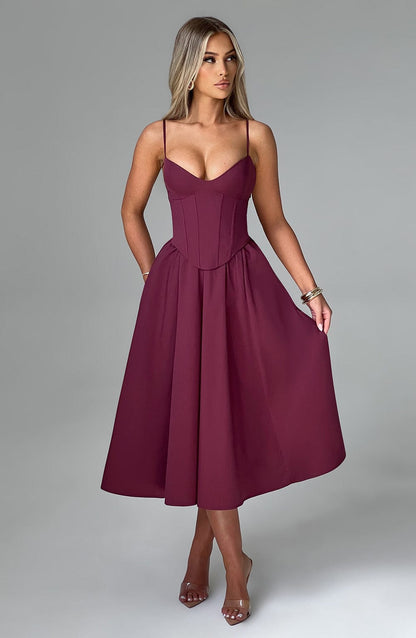 Robe mi-longue Mariella - Laque cerise