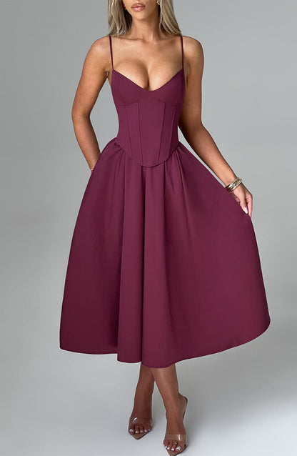 Robe mi-longue Mariella - Laque cerise