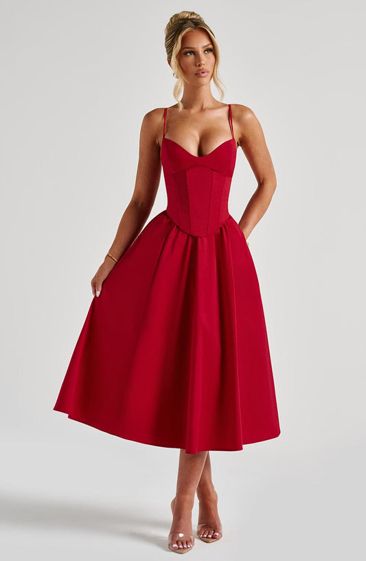 Robe mi-longue Mariella - Rouge