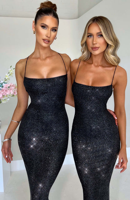 Robe longue Nessa - Noir pailleté