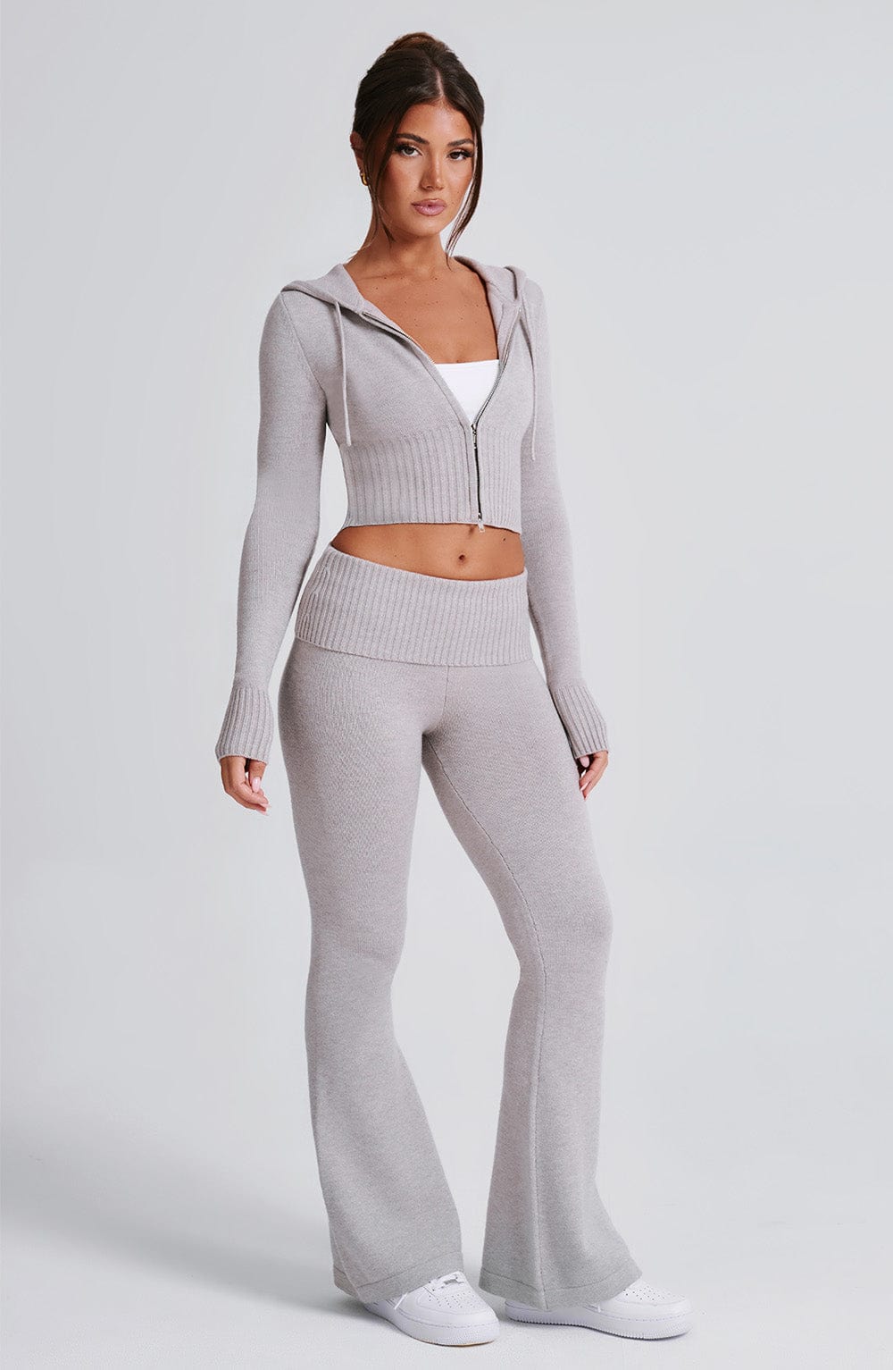 Sweat à capuche en tricot Portia - Gris clair chiné