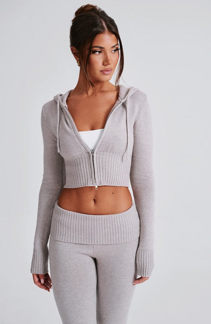 Sweat à capuche en tricot Portia - Gris clair chiné