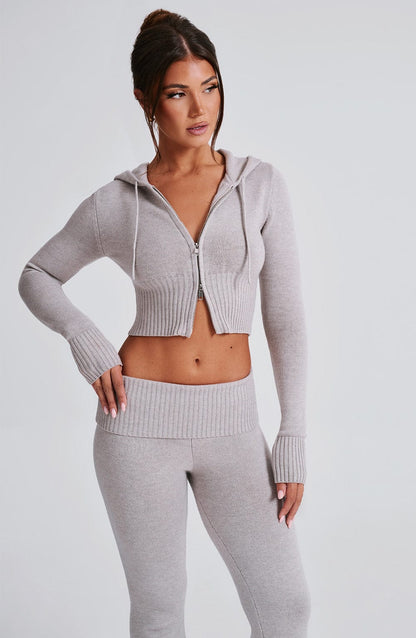 Sweat à capuche en tricot Portia - Gris clair chiné