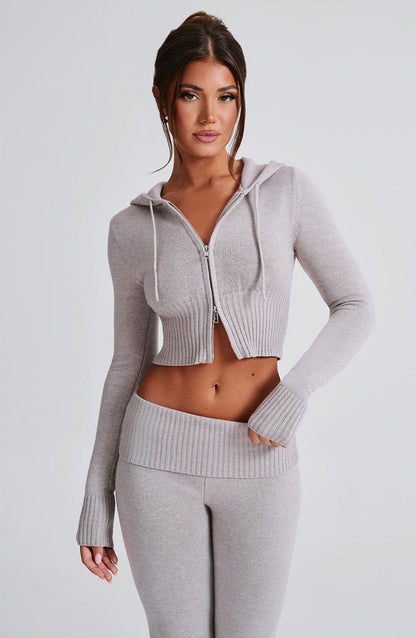 Sweat à capuche en tricot Portia - Gris clair chiné