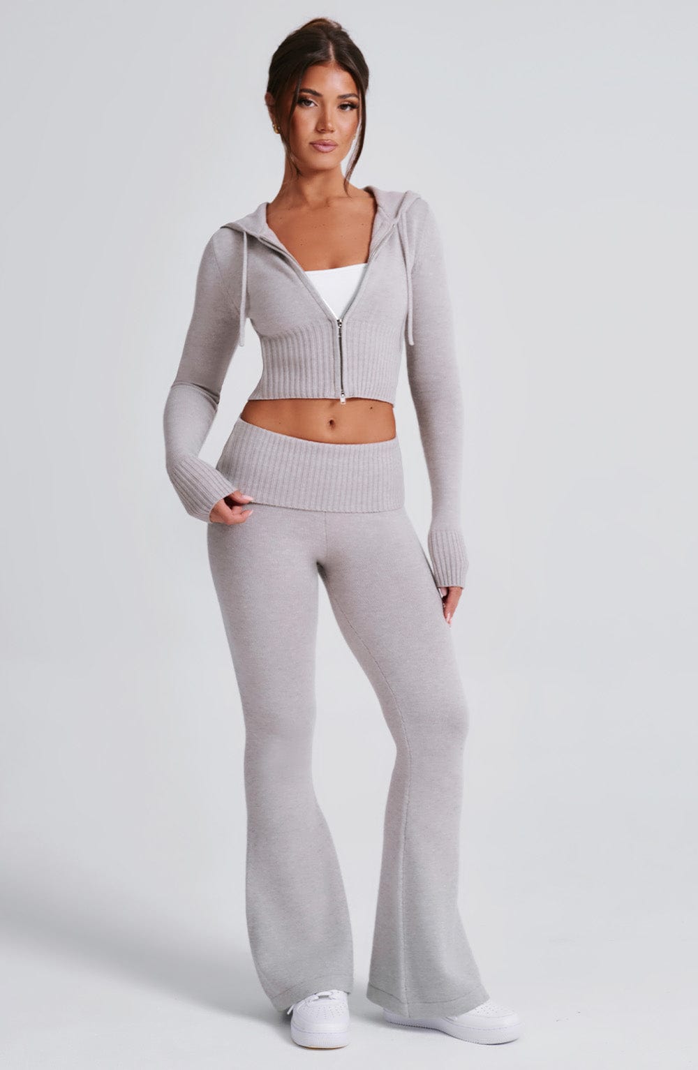 Sweat à capuche en tricot Portia - Gris clair chiné