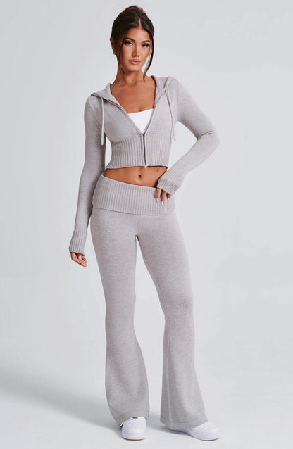 Sweat à capuche en tricot Portia - Gris clair chiné